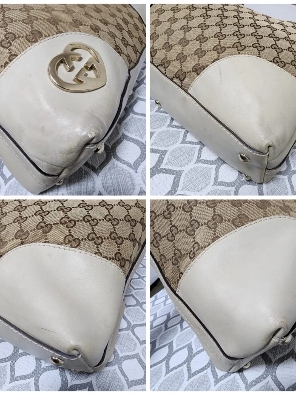 Authentic GUCCI Monogram Medium Lovely Heart Hobo Off White/Brown